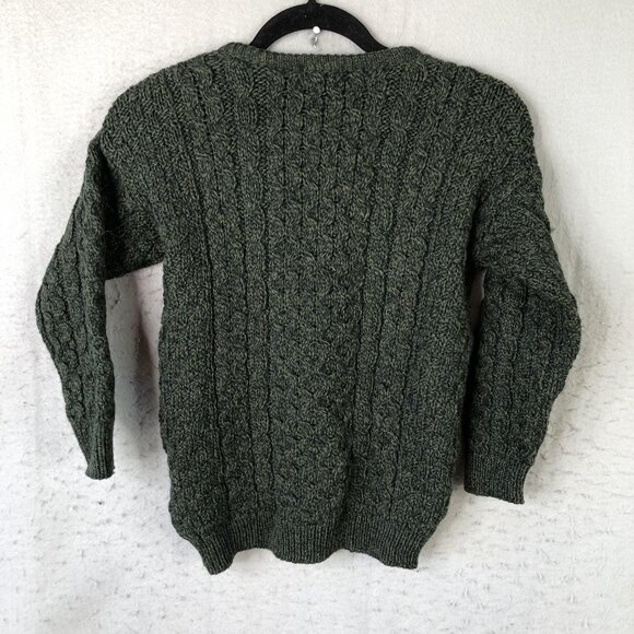 Blarney Woollen Mills Sweater Youth 8-10 Green Merino Wool Cable Knit Cardigan - Picture 2 of 12